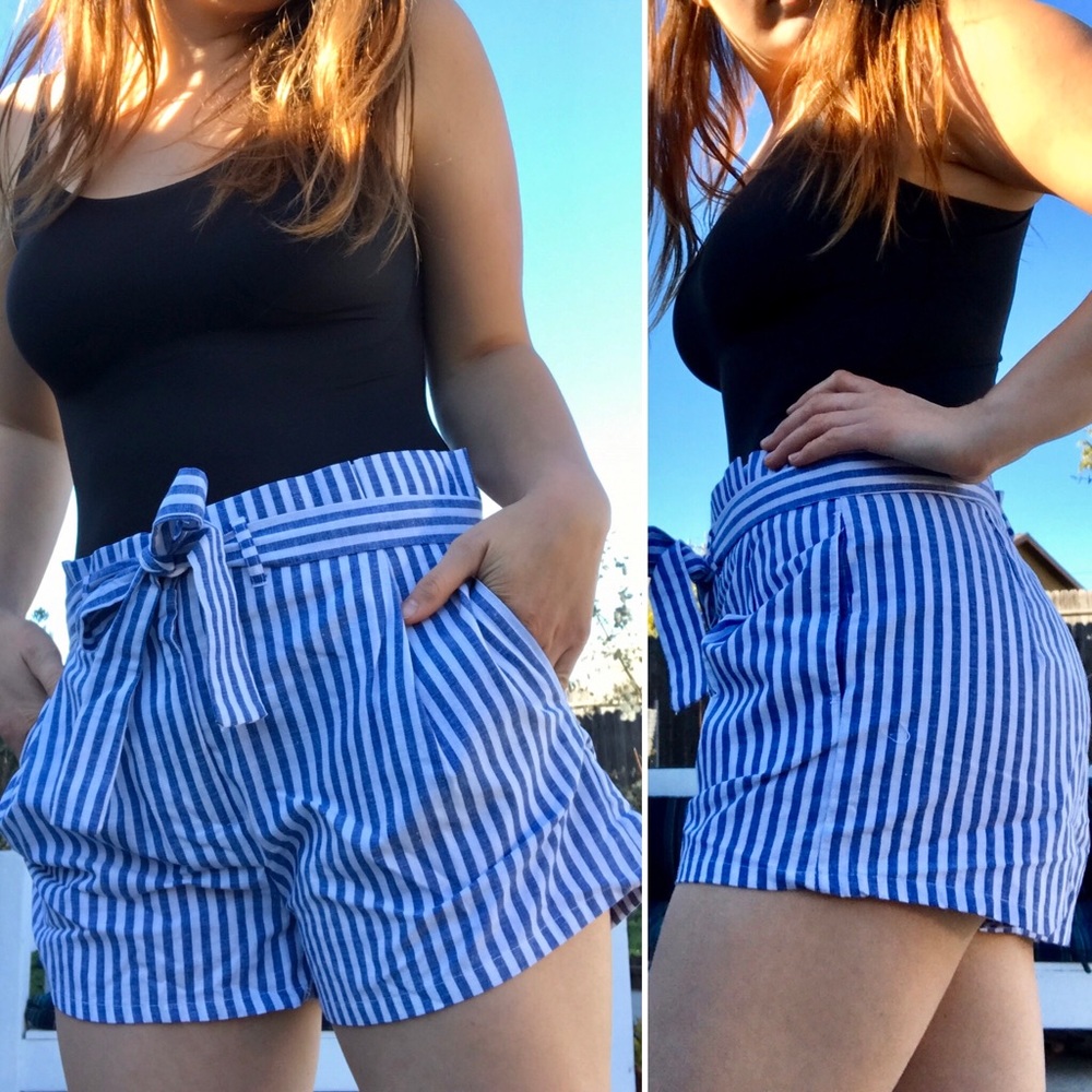 NWOT Blue & White Striped Paper Bag Shorts